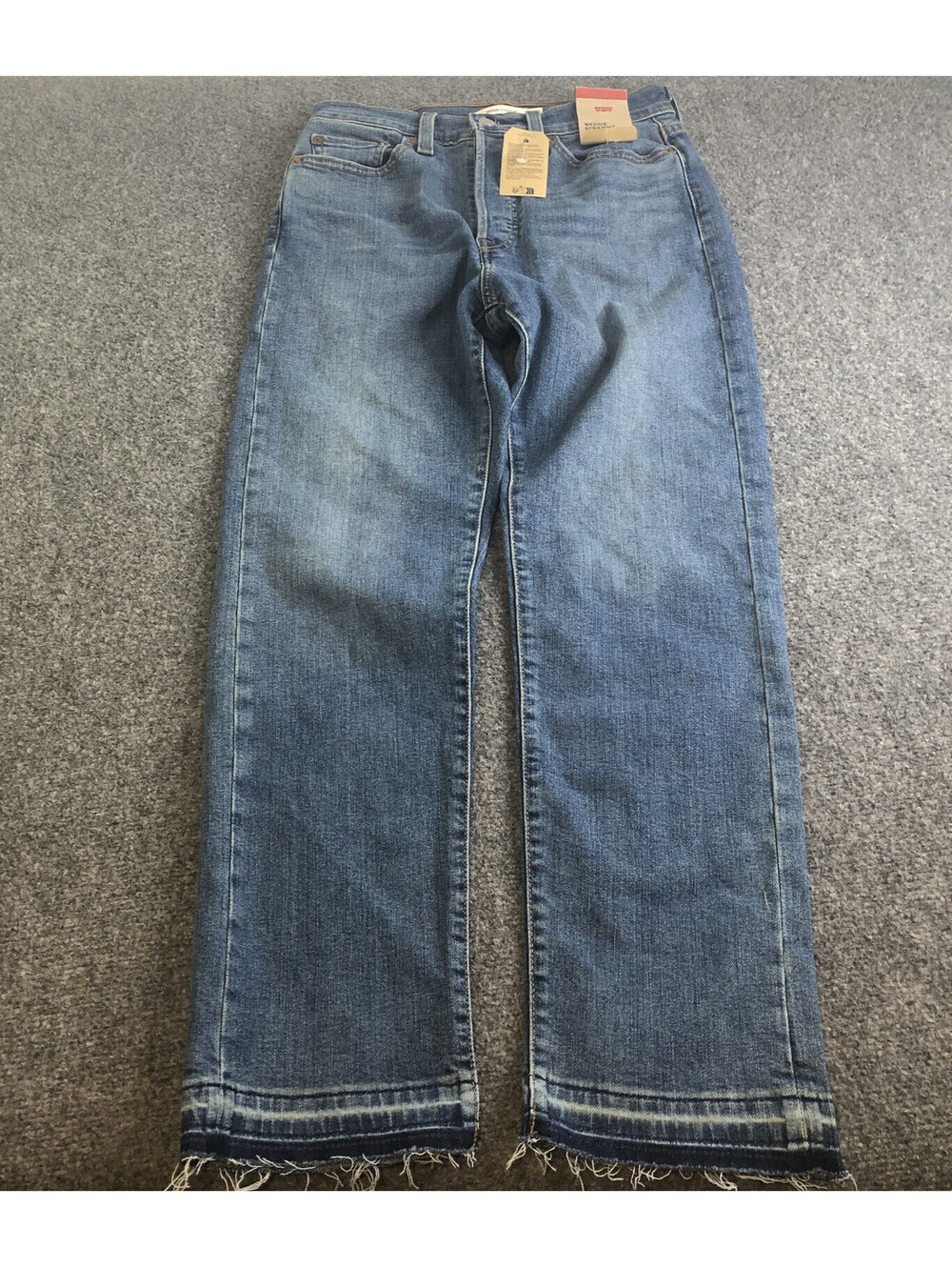 Levis Wedgie Straight Jeans Women 28 28x28 Blue Distressed High Rise Button Fly